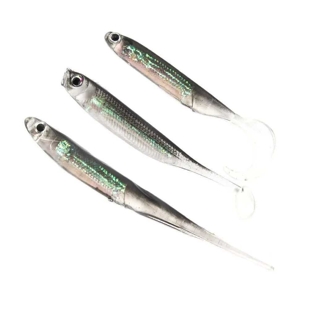 5Pcs/lot Fishing Soft Bait 7CM 7.5CM 1.7G 2.3G 2.7G T Tail fish Fishing Lures Rainbow Color Sequin Swing Fishing Spinner Bait