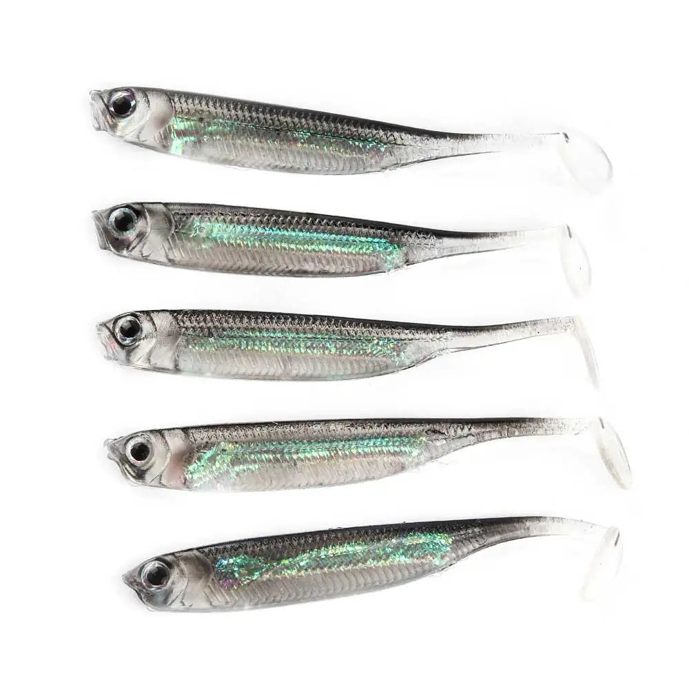 5Pcs/lot Fishing Soft Bait 7CM 7.5CM 1.7G 2.3G 2.7G T Tail fish Fishing Lures Rainbow Color Sequin Swing Fishing Spinner Bait