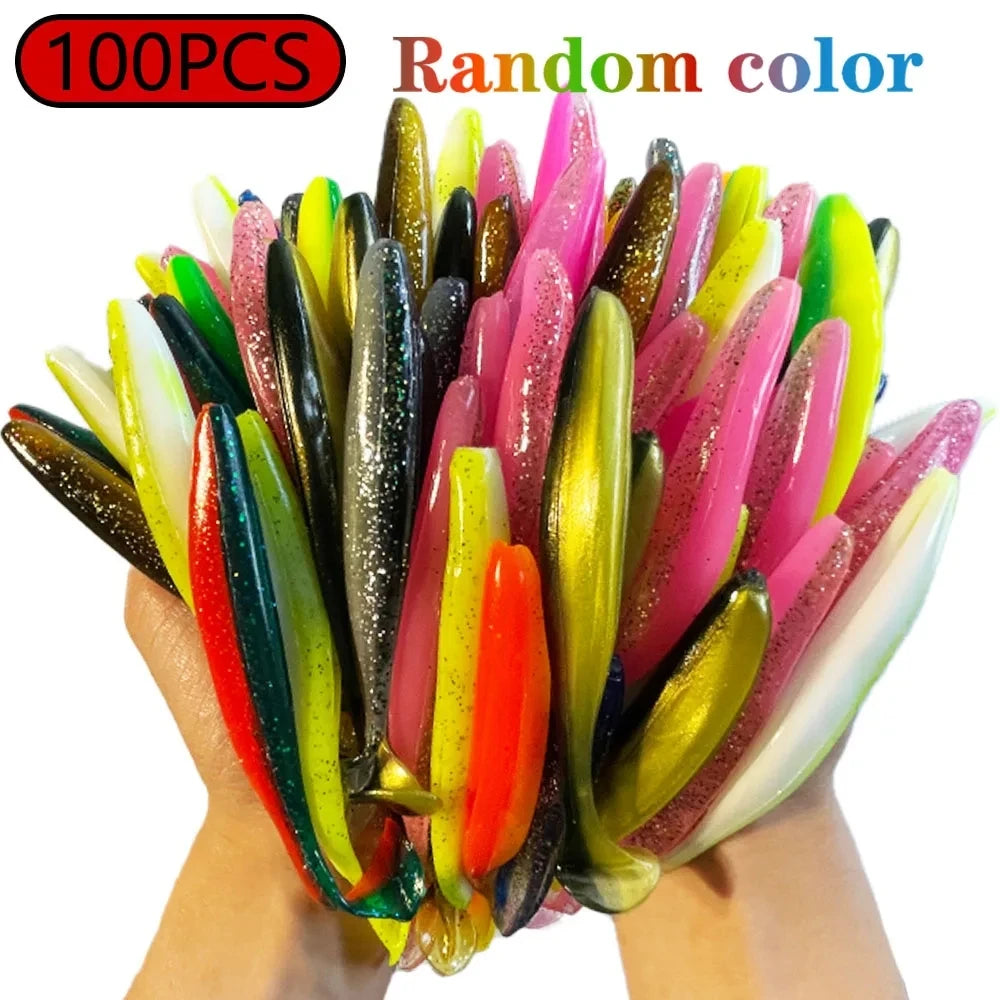 100pcs T Tail 70mm 90mm 120mm Paddle Tail Soft Bait