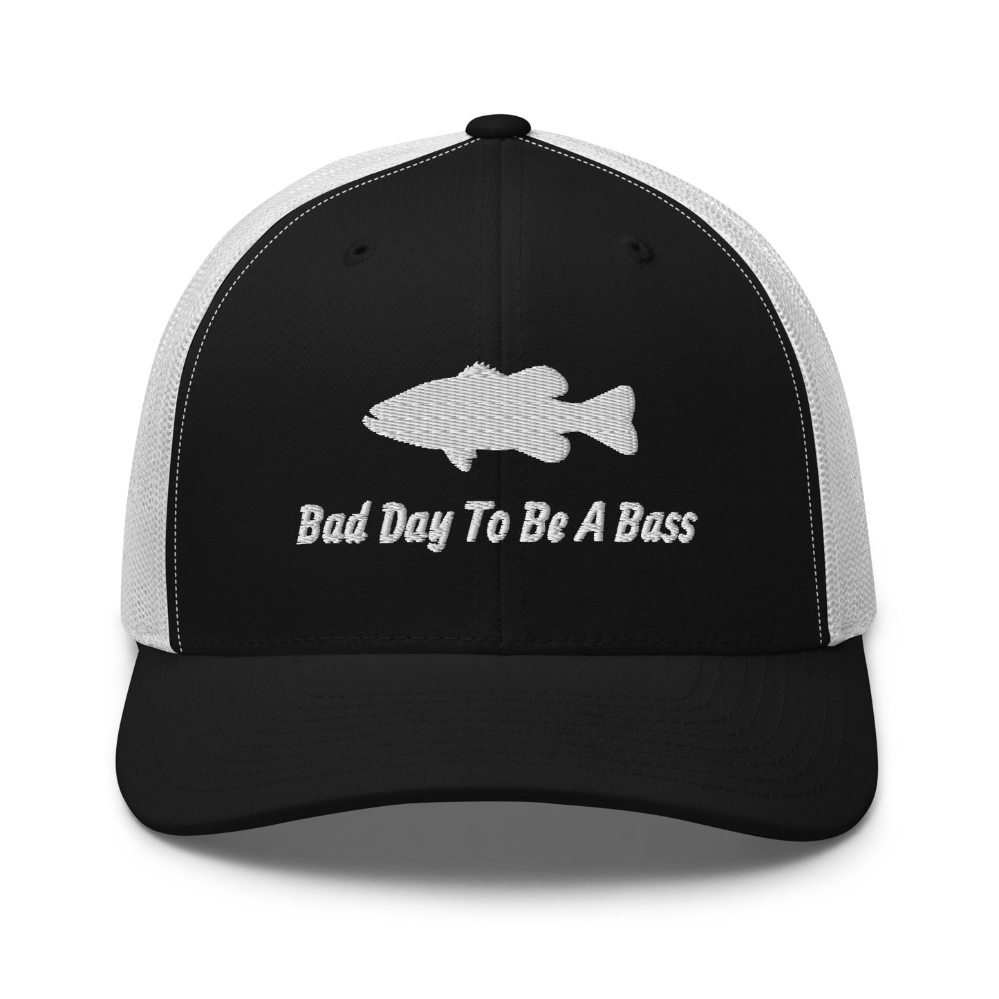 Bad Day To Be A Bass Trucker Cap (Black and White)