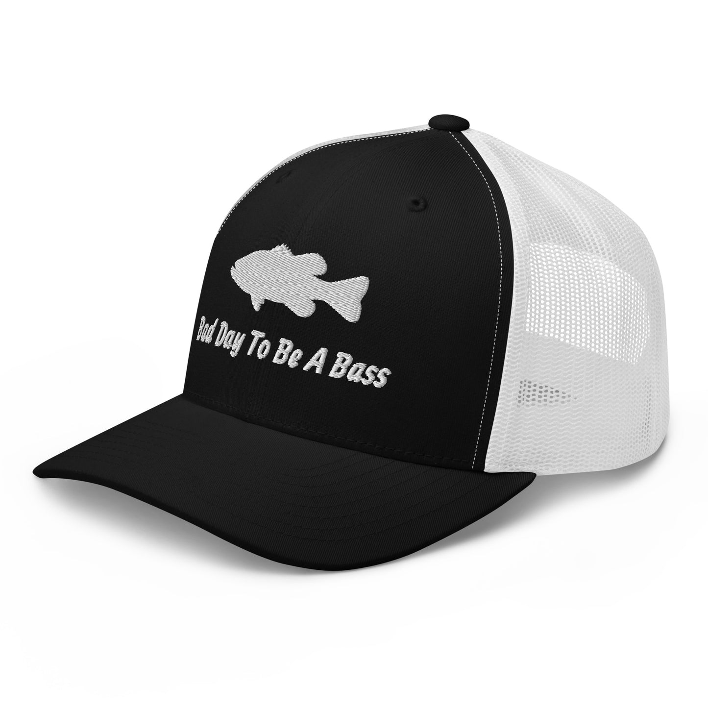 Bad Day To Be A Bass Trucker Cap (Black and White)