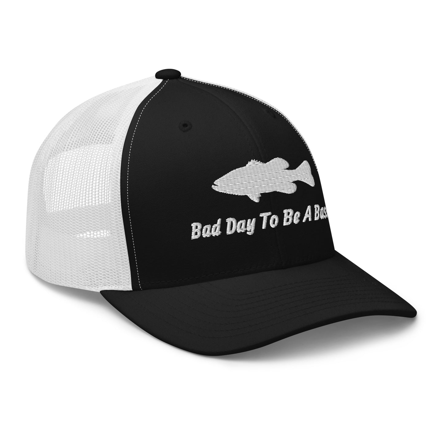 Bad Day To Be A Bass Trucker Cap (Black and White)