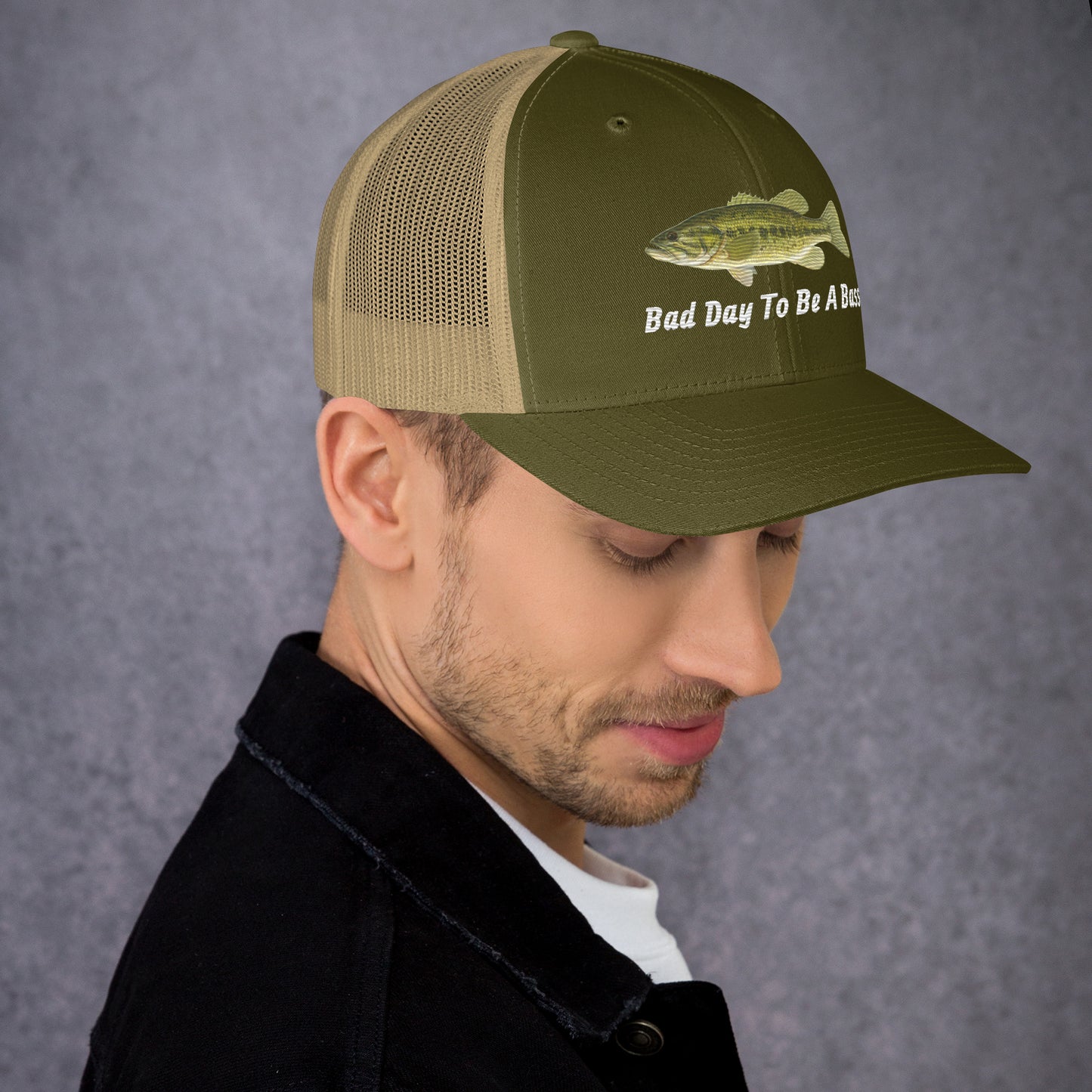 Bad Day To Be A Bass Trucker Cap (Green with coloured logo)