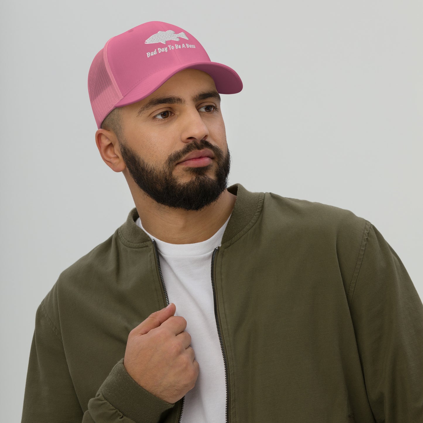 Bad Day To Be A Bass Trucker Cap (Pink and White)